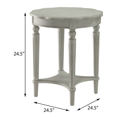 Grey Farmhouse Round End Table with Storage Shelf for Living Room
