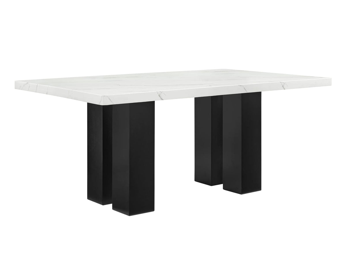 Contemporary Rectangular Dining Table with White Marble Top and Dark Wood Base