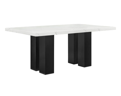 Contemporary Rectangular Dining Table with White Marble Top and Dark Wood Base