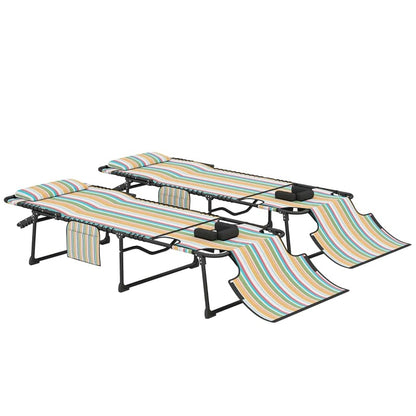 Living Room 2 Piece Outdoor Sun Lounger - Folding Recliner Chair with Mesh & Steel