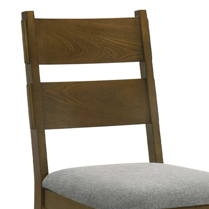 Lyoi Dining Chairs - Light Grey Fabric, Brown Wood Set of 2