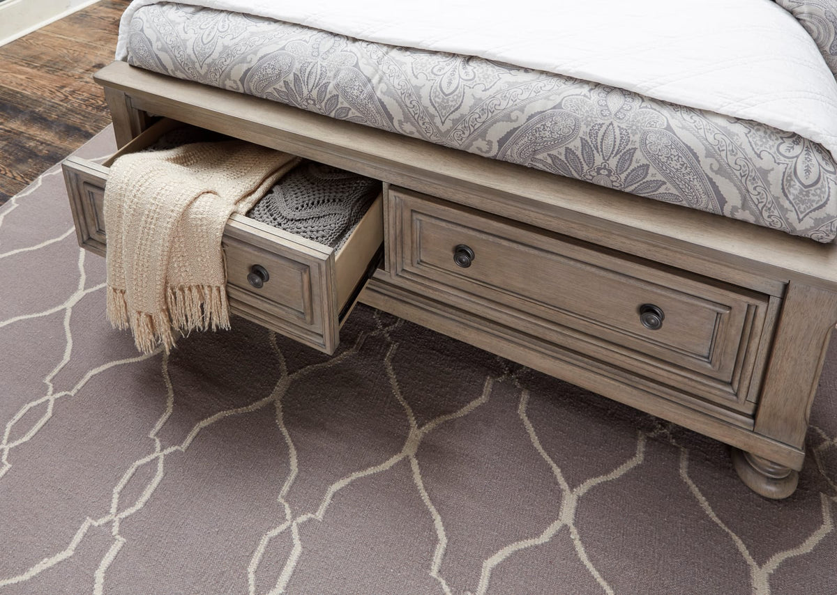 Queen Wood Bed with Storage Drawers Gray Finish Traditional Style for Bedroom