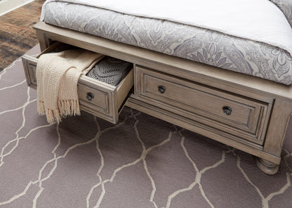 Queen Wood Bed with Storage Drawers Gray Finish Traditional Style for Bedroom
