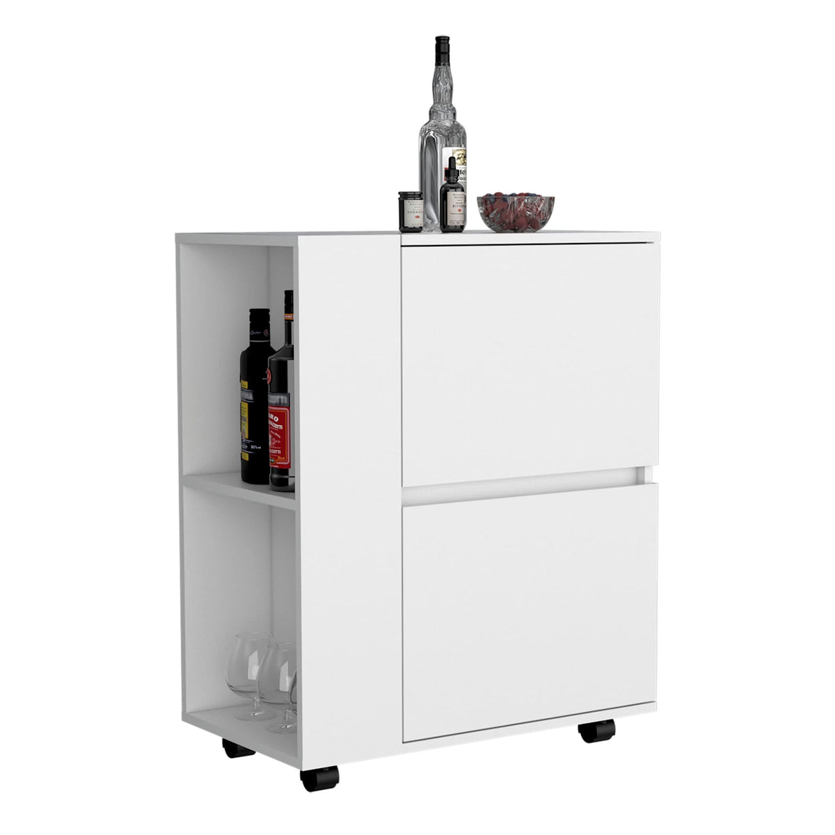 White Bar Cart with 2 Doors & Shelves - Compact Storage for Living Room