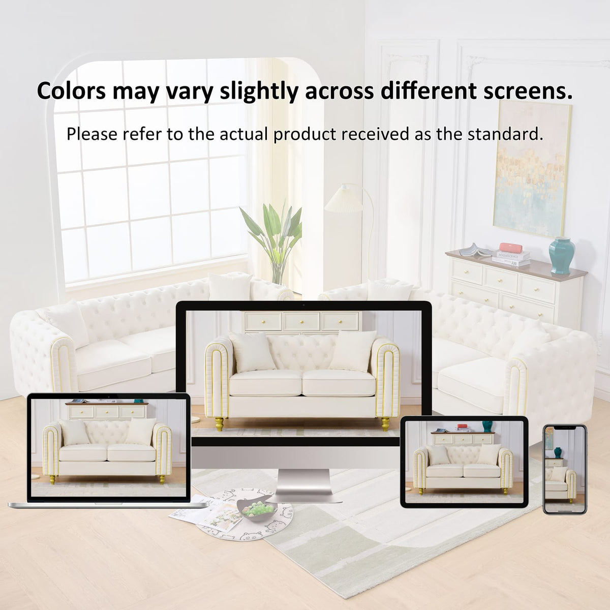 63" Beige Velvet Loveseat Sofa - Button Tufted Primary Living Space for Living Room