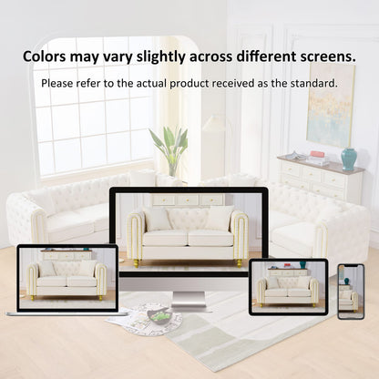 63" Beige Velvet Loveseat Sofa - Button Tufted Primary Living Space for Living Room