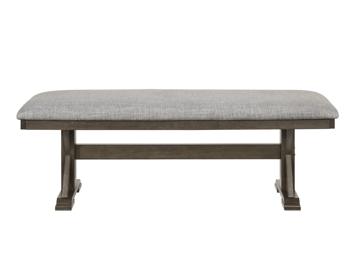 Contemporary Brown Upholstered Dining Room Bench with Wood Finish