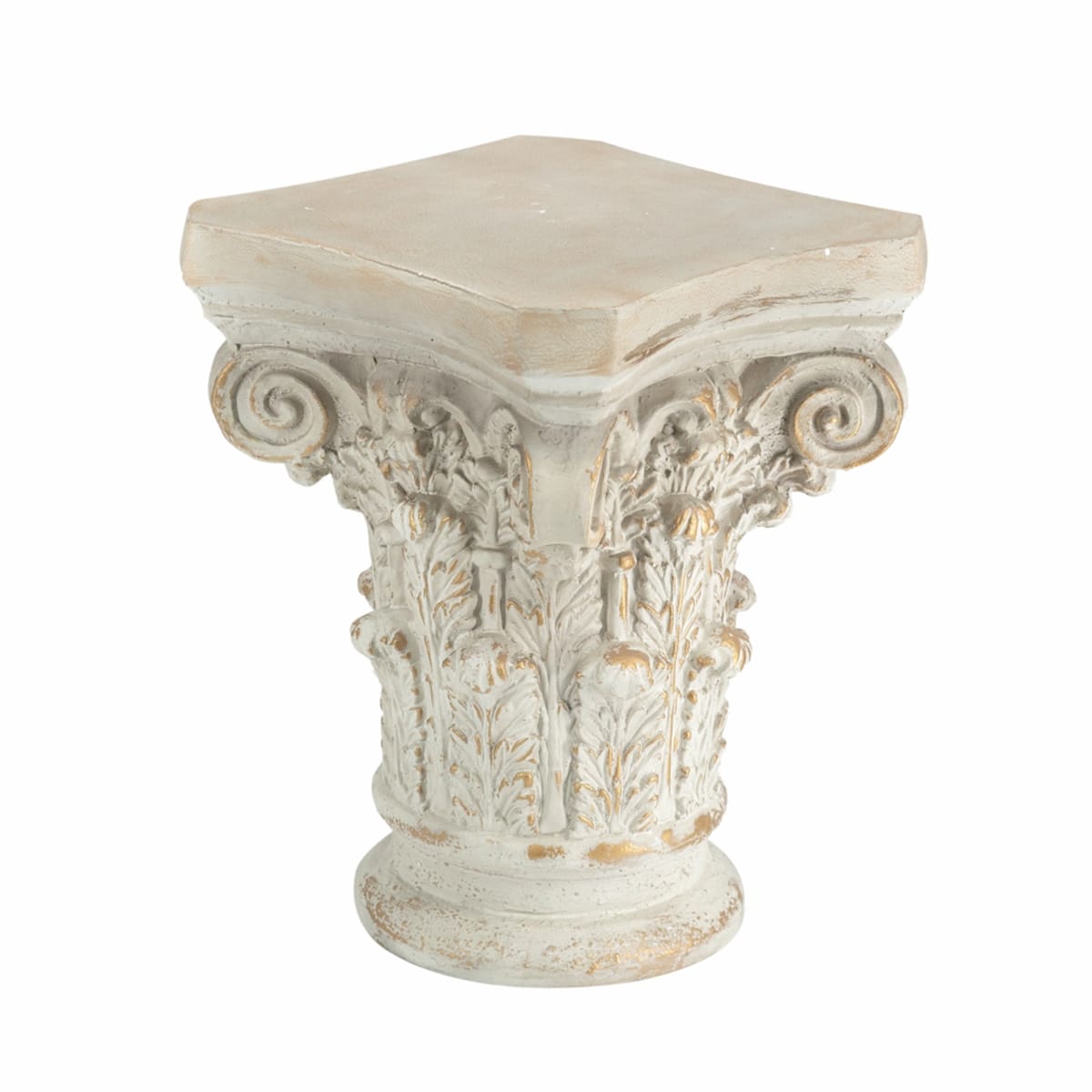 White Gold Ornate Pedestal Stand - 14" Height Display Shelf for Living Room