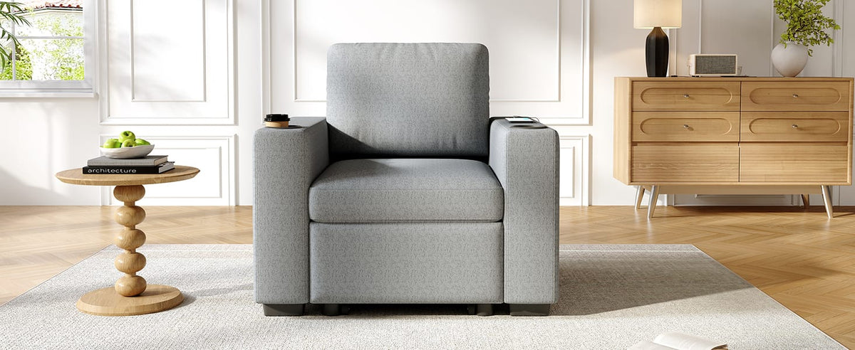 Gray Chenille Sofa Bed - 35.4" Pull Out Sofa Couch for Living Room