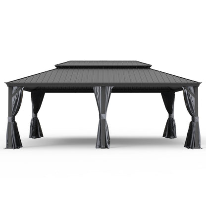 14x24FT Grey Metal Gazebo - Outdoor Patio Shelter