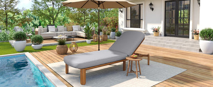 Grey Acacia Wood Patio Chaise Lounge - Adjustable Reclining Outdoor Chair