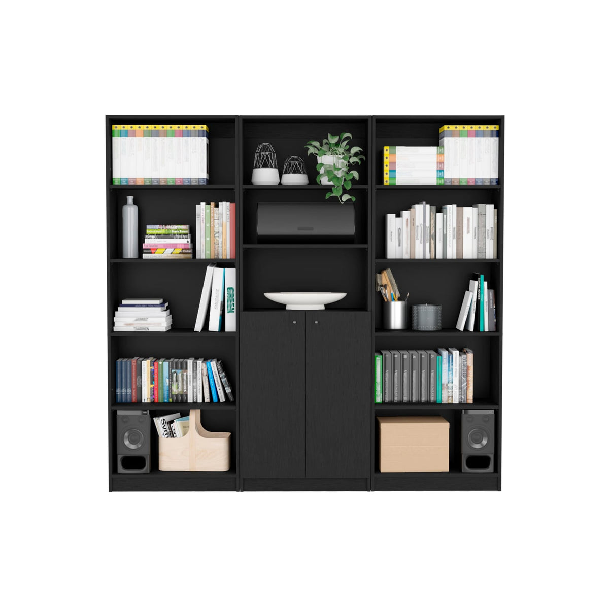 Wenge 3-Piece Bookcase Set - 8 Shelves for Living Room