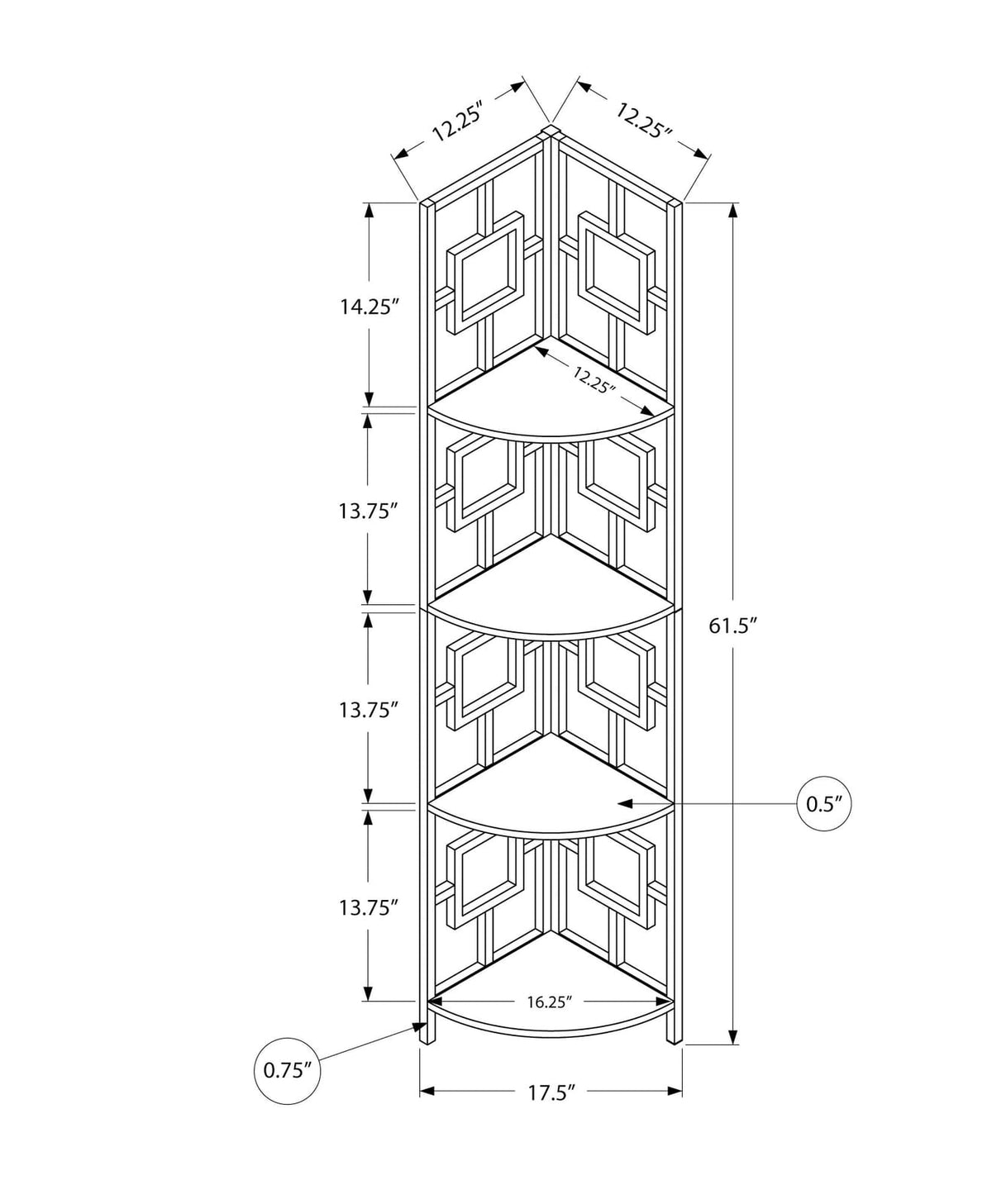 4 Tier Espresso Metal Corner Bookshelf - 62"H for Living Room