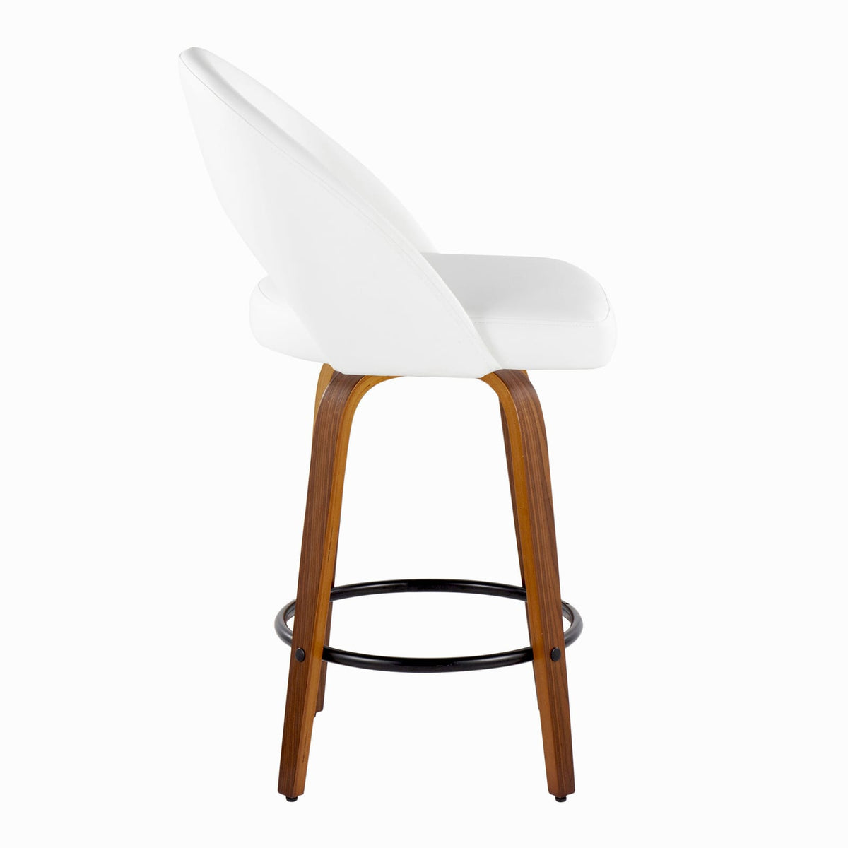 White Counter Stools - 2 Mid-Century Dining Stools with PU Leather