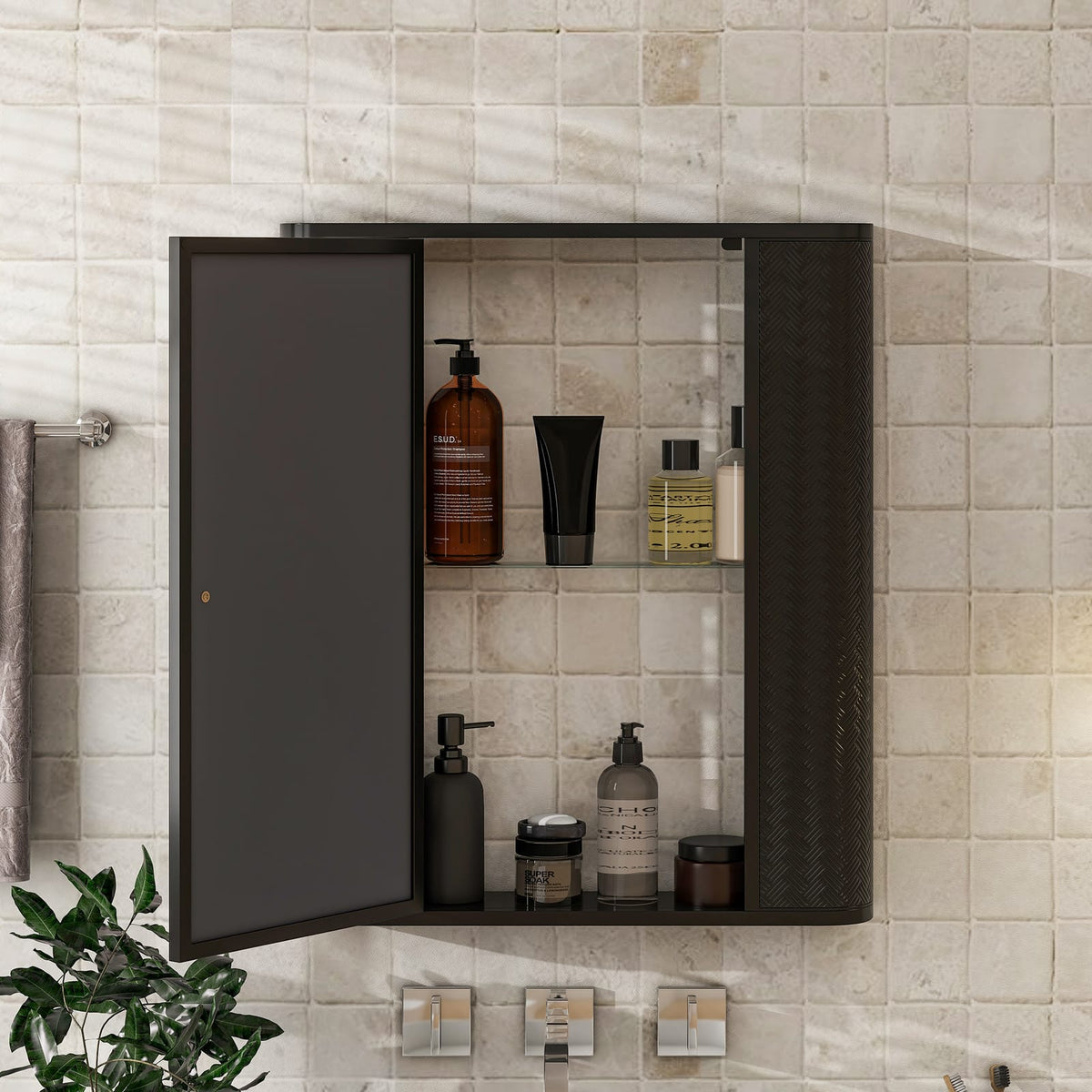 Antique Black Wall Mounted Bathroom Cabinet with Mirror