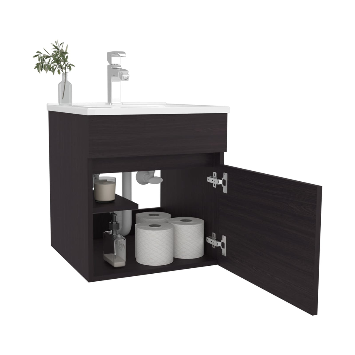 Wenge Bathroom Vanity with Sink - Floating Storage Unit