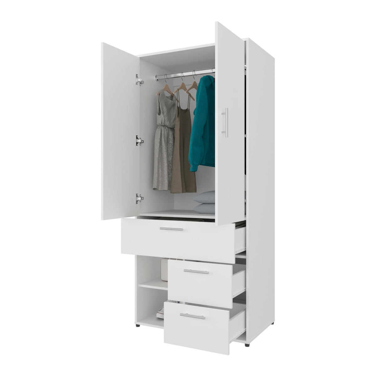 White Two-Door Wardrobe with Shelves - 21.5"W x 31.5"D x 70.9"H for Bedroom