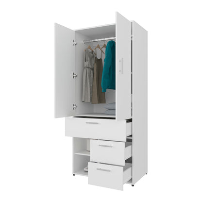 White Two-Door Wardrobe with Shelves - 21.5"W x 31.5"D x 70.9"H for Bedroom