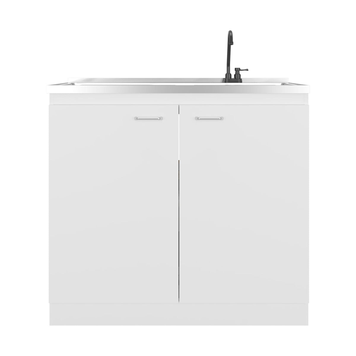 White Kitchen Storage Cabinet 35.4" - 3 Shelves for Dining Room
