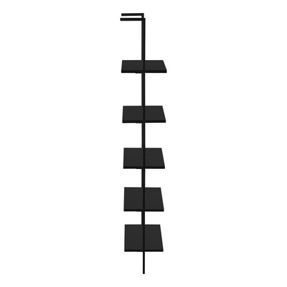 5-Tier Black Metal Bookshelf - 72" Tall Display Shelves