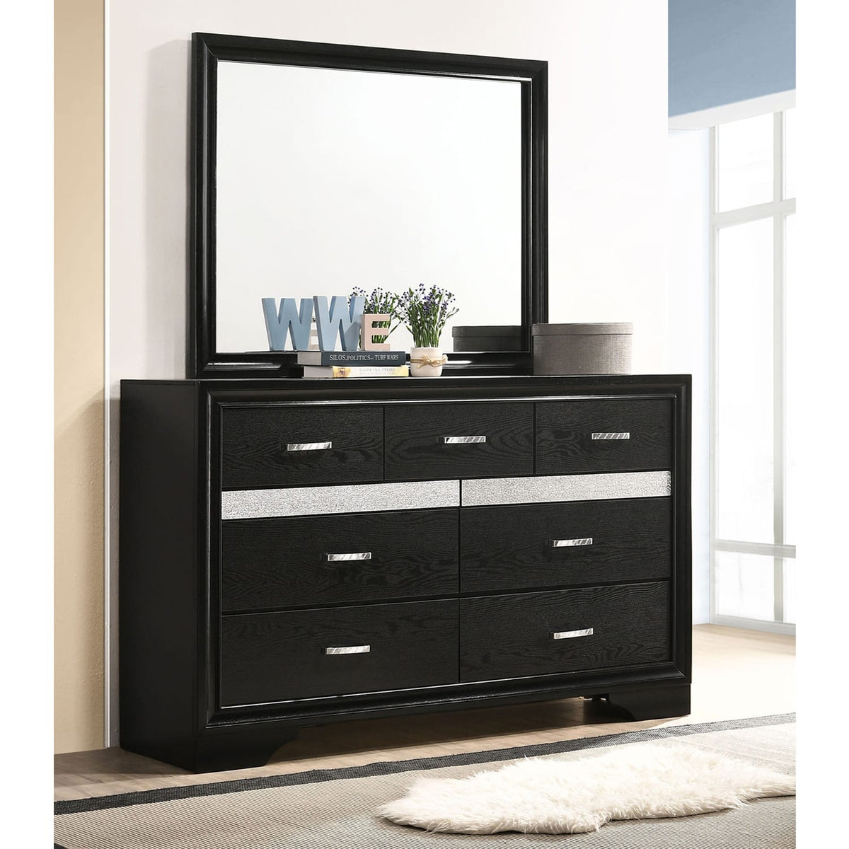Black 7-Drawer Dresser Bedroom Furniture