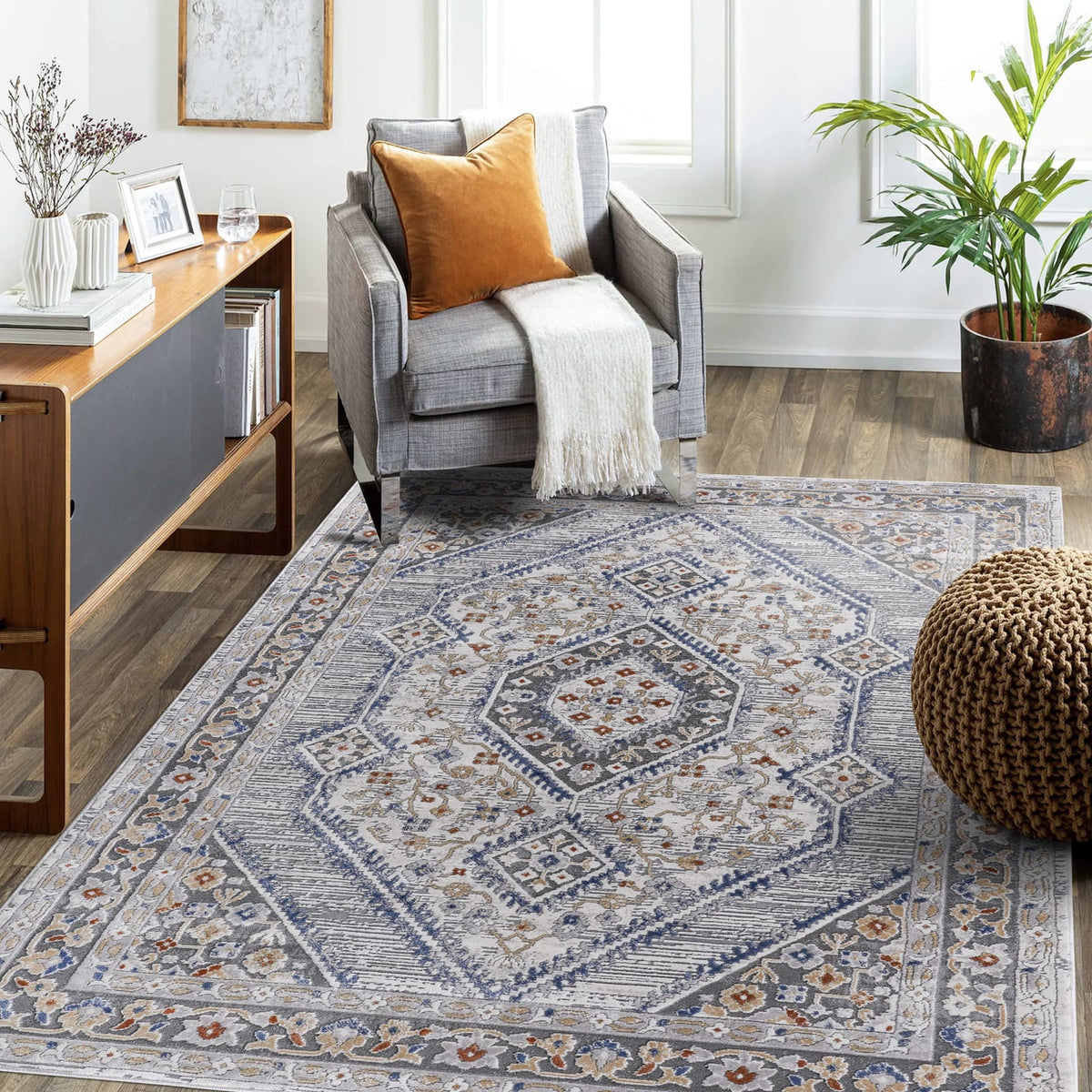 6x9 Blue Area Rug for Bedroom - Non-Shedding