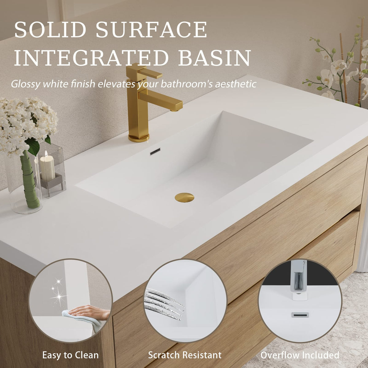 47" Oak Bathroom Vanity with Sink - Pre-Assembled Storage Cabinet