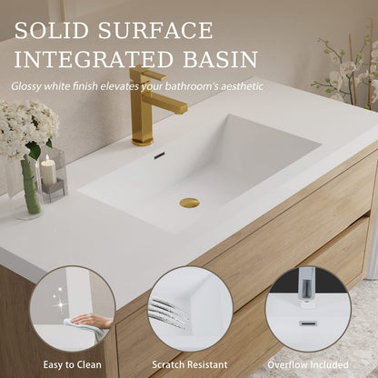 47" Oak Bathroom Vanity with Sink - Pre-Assembled Storage Cabinet