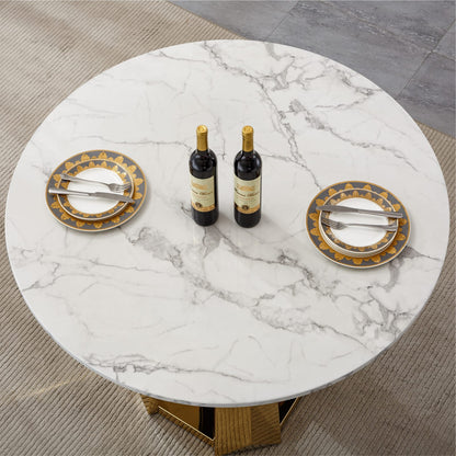 47 Inch Round Marble Dining Table - Gold White