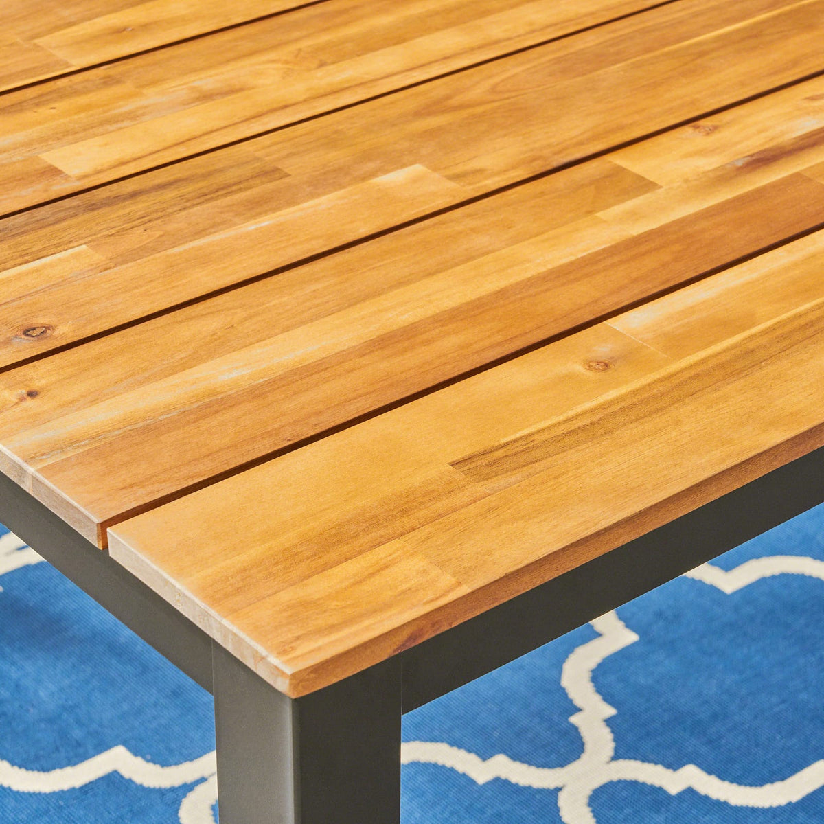 71" Black Acacia Wood Outdoor Dining Table