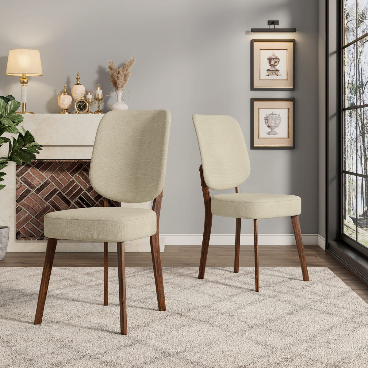 Oatmeal Plywood Dining Chairs Set of 2 for Modern Kitchen Storage