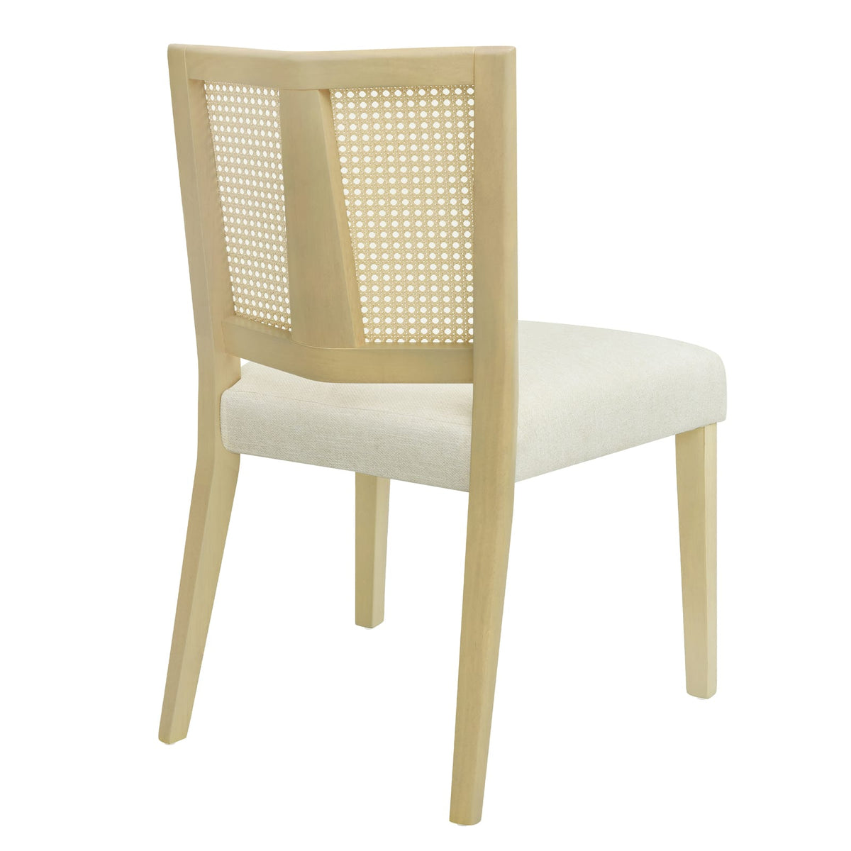 Rattan Dining Chairs Set of 2 - Beige & Natural Ash Wood