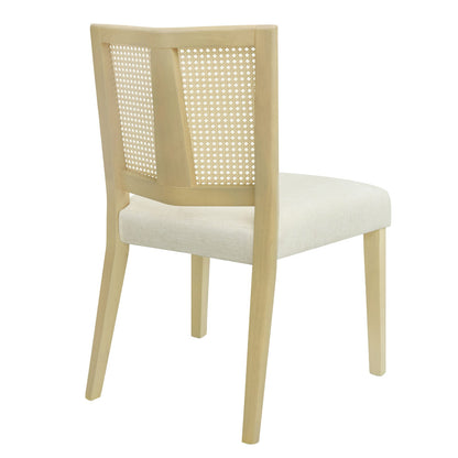 Rattan Dining Chairs Set of 2 - Beige & Natural Ash Wood