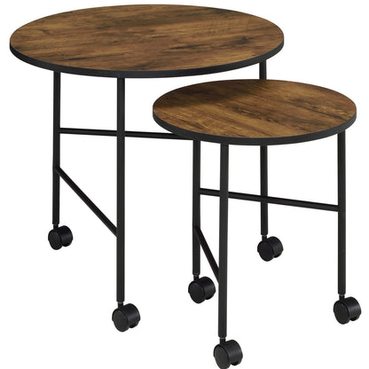 Vintage Oak & Black Nesting Tables - 2 Piece Set for Living Room