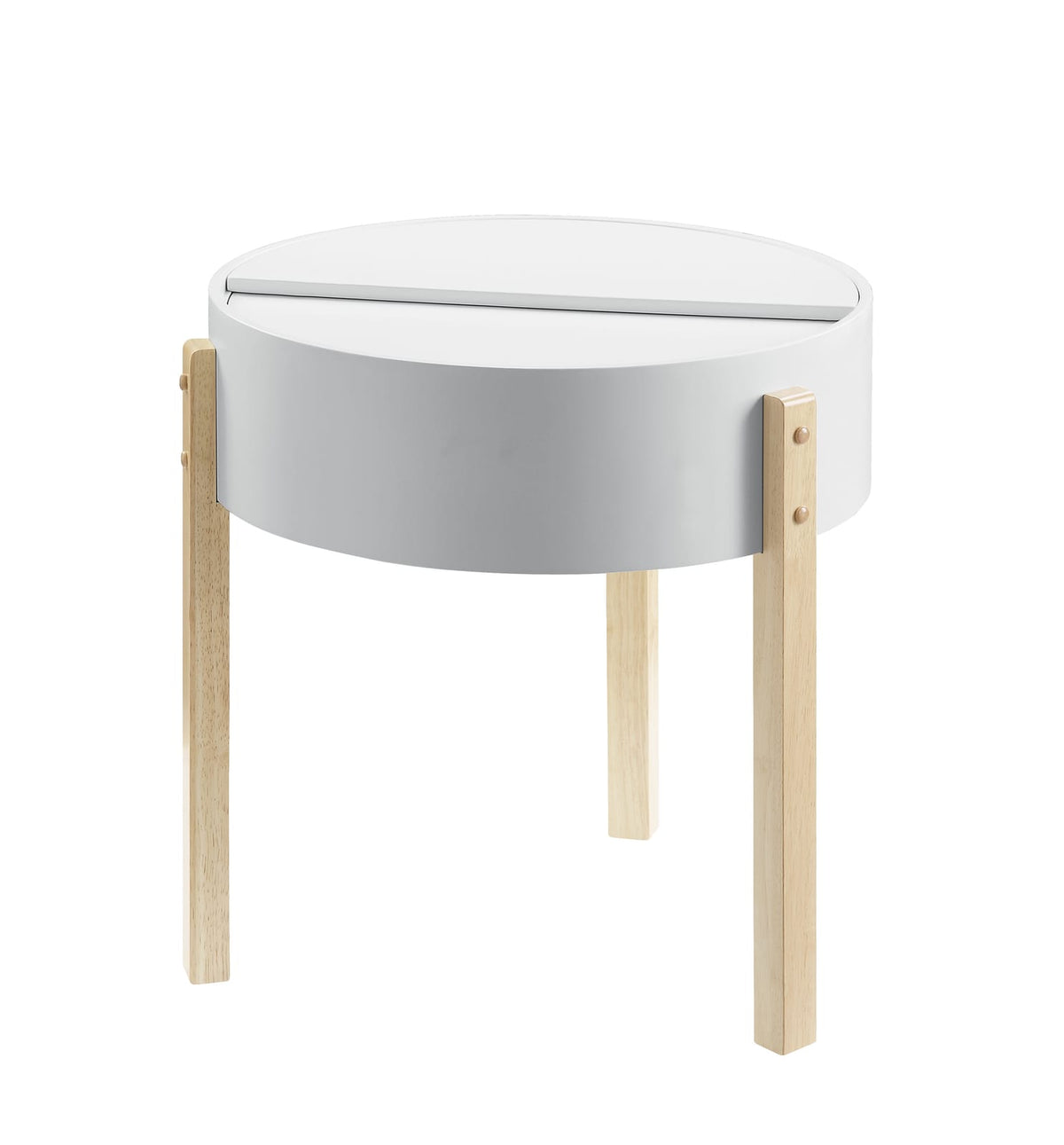 White Round End Table with Storage - 20 Inch Diameter