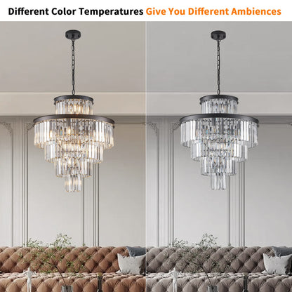 24" Luxury Crystal Chandelier - Black Finish, 15 Lights