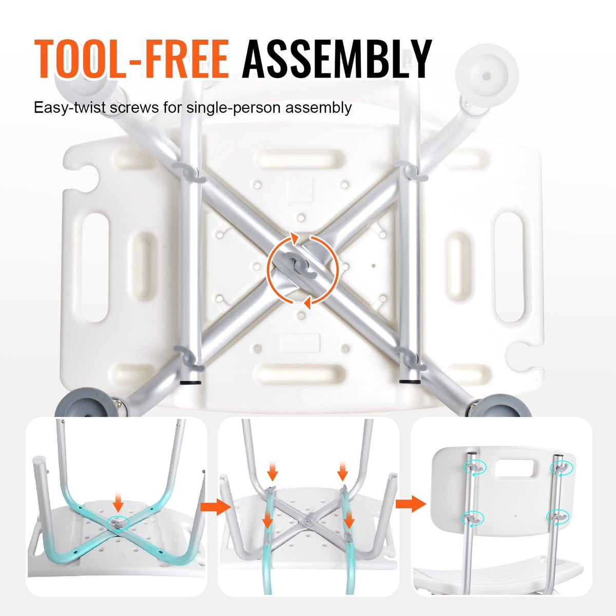 Adjustable Height Shower Chair - 350 LBS Capacity Aluminum Seat