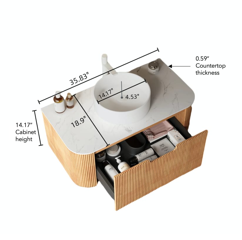 DINA 36" Bathroom Vanity & Sink - Natural Wood, White