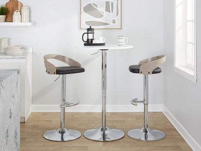 Light Grey PU Leather Barstools - 3 Swivel Chrome Dining Chairs
