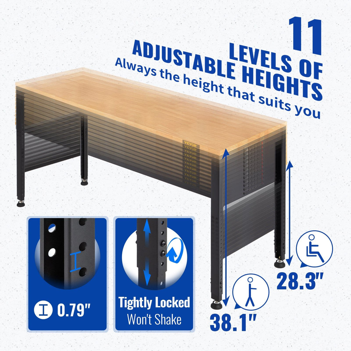 Adjustable Height Steel Workbench - 48" Garage Table
