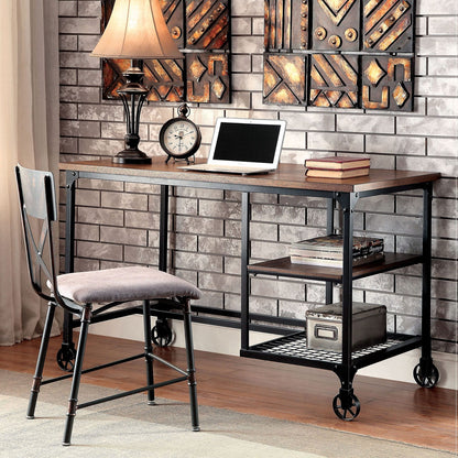 Industrial Computer Desk - Antique Black Metal Shelves