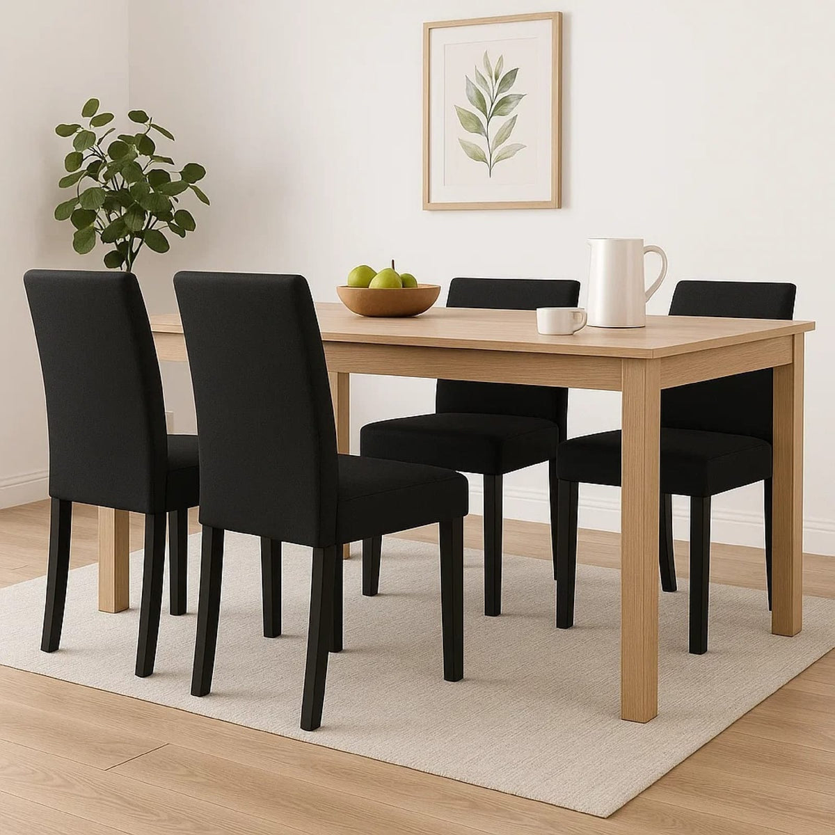 Black Wood Dining Chair Set of 4 for Kitchen Dining Room