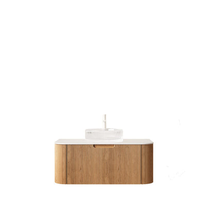 36 Inch Natural Wood Bathroom Vanity with Round Glass Basin