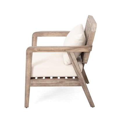 Light Brown Acacia Wood Patio Club Chair - Waterproof Cushions, Outdoor Seating