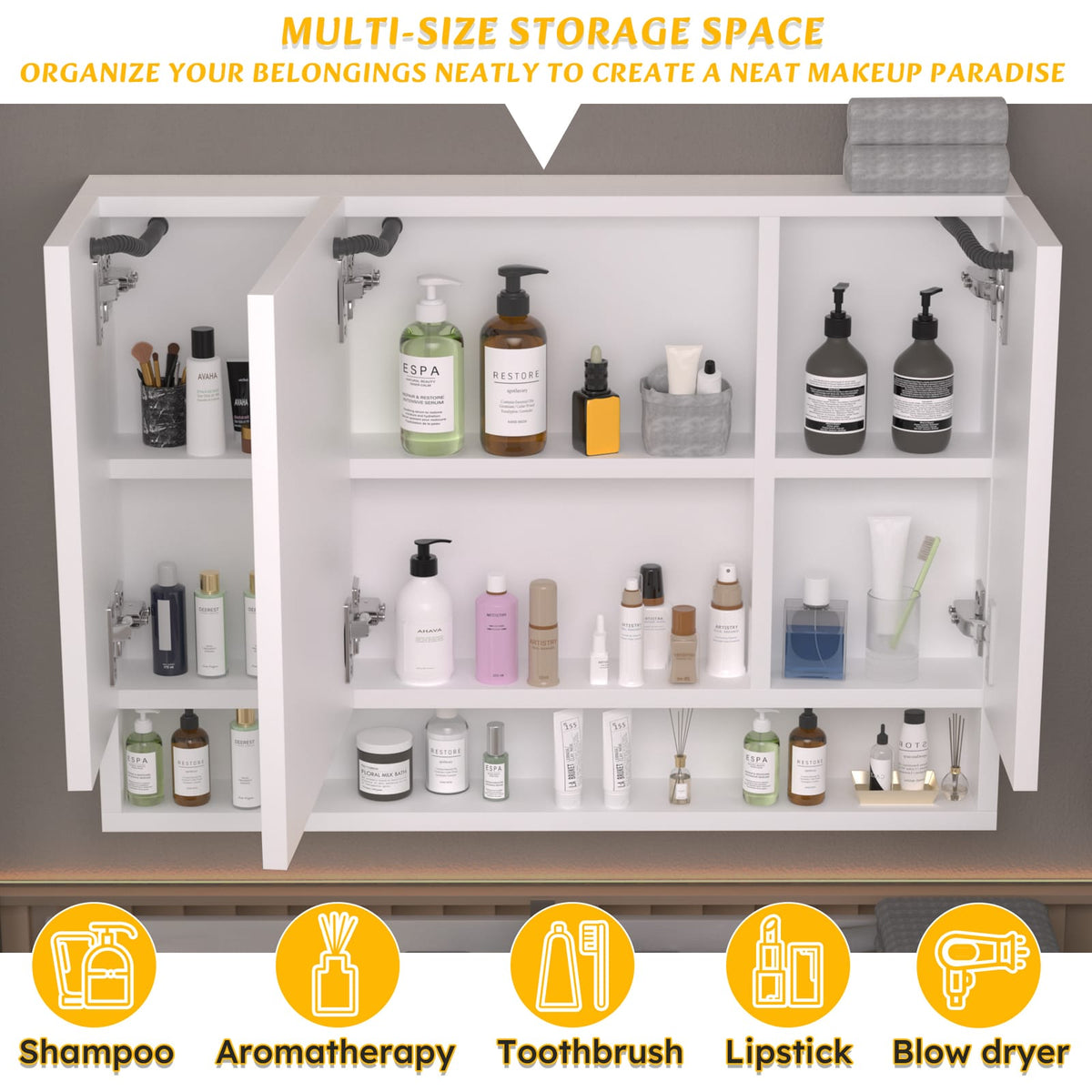 3 Door White Bathroom Cabinet Wall Mounted Storage