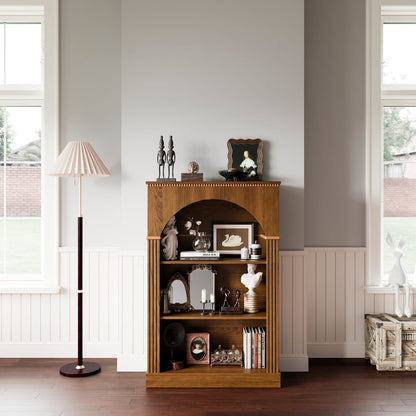 Walnut Melamine Arched Bookshelf - 3 Tier Display Shelf for Living Room