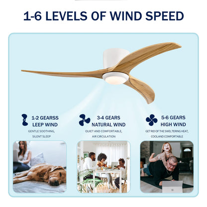 52" Solid Wood Blades Ceiling Fan With Light - Remote Control, Noise-Free