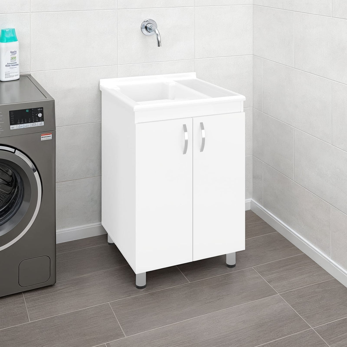 Demolotion Utility Sink Cabinet - Dual Compartments, White
