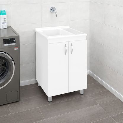 Demolotion Utility Sink Cabinet - Dual Compartments, White