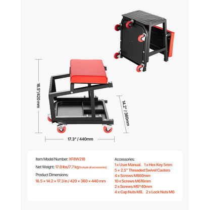 Mechanic Rolling Work Seat - 300 lb Capacity Step Stool